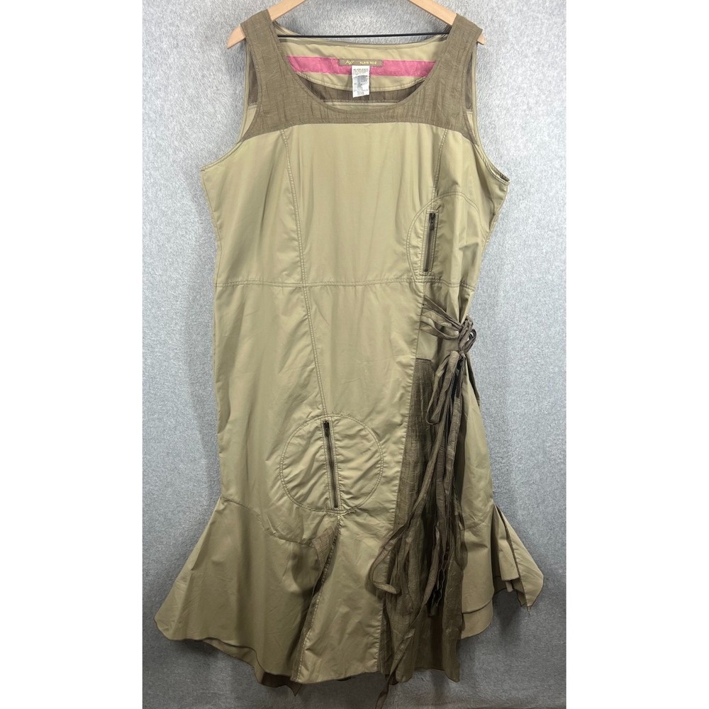 Alain Weiz Linen Dress Womens 22 Sleeveless Lagenlook Boho Tie Side Mermaid Tan